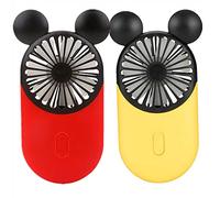 DECVO Cute Personal Mini Fan, Handheld & Portable USB Rechargeable Fan with Beautiful LED Light, 3 Adjustable Speeds, Portable Holder, for Indoor Or Outdoor Activities, Cute Mouse 2 Pack (Red+Yellow)