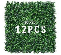 Decwin 12 Pieces 20” X 20” Artificial Hedge Boxwood Panels with 400 Stitches Faux Topiary Boxwood Hedge Grass Wall Green Greenery Plant Mats UV Stable for Indoor Outdoor Decor Garden Fence Backdrop
