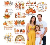 DECYOOL 12 Sheets Fall Iron On Transfers for T-Shirts, Thanksgiving Heat Transfers Vinyl Autumn Pumpkin HTV DTF Transfers Ready to Press Fall Iron on Decals Patches for Clothes Pillow Bag DIY Crafts