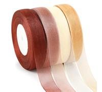 DECYOOL 4 Rolls 200 Yards Organza Ribbon for Gift Wrapping, 4/5 inches Wide Neutral Earth Tones Sheer Chiffon Ribbon Fabric Ribbon for Wedding Birthday Bouquet Wrapping Bows DIY Crafts