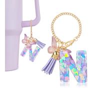 DECZHIYU Letter Charms for Stanley Cup with Handle, Initial N Charms Accessories for Stanley Tumbler, Purple Charm for Key Purse Handbags Backpacks, Cute Initial Letter Charm with Butterfly Tassel