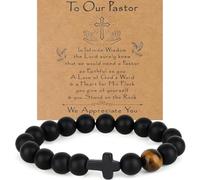 DECZHIYU Pastor Appreciation Gifts for Men-Pastor Gifts for Him-Cross Bracelet for Men-Christmas Birthday Gifts for Pastors Male Natural Stone Beaded Bracelet, 7.5 Inch, Stone, no gemstone