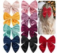 DED 9 PCS 6" Large Velvet Hair Bows Fable Bow Clips for Toddlers Girls, Handmade Big Bows Hair Accessories for Baby Girls Teen Kids Women