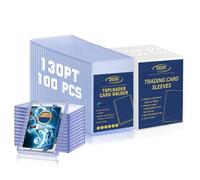 DEDC Top Loader Thick Card Load Holder Storage for Trading Cards Sports Sleeves Hard Plastic Point Protective Toploaders Rigid Memorabilia Collectibles (130PT, 100 Hard Sleeves + 100 Soft Sleeves)
