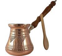 DEDE Copper - PCZ Series (Large-14fl.oz) - Thickest Solid Copper Engraved/Hammered Turkish Greek Arabic Coffee Pot with Wooden Handle, Stovetop Coffee Maker Cezve, Jezve, Jazva, Ibrik, Briki (Shiny)