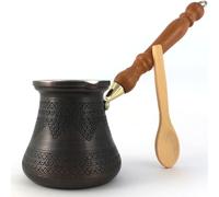 DEDE Copper - PCZ Series (Large-14fl.oz) - Thickest Solid Copper Engraved/Hammered Turkish Greek Arabic Coffee Pot with Wooden Handle, Stovetop Coffee Maker Cezve Jezve Jazva Ibrik Briki (Antique)