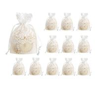 DEDEMCO 12 PCS White Lace Organza Favor Gift Bags,14 x 10 CM Mesh Jewelry Pouches Drawstring Bags for DIY Craft Wedding Party Candy Present