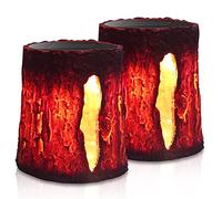 DEDEMCO 2 PCS Solar Flame Lights Outdoor,Flickering Flame Lantern Lights,Stump On Fire Torch Lights,Solar Landscape Decor Lighting for Garden Yard Patio Pathway, Red, 12x10cm