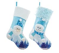 DEDEMCO 2PCS Personalized Christmas Stockings, 18.5 Inch Blue Ice and Snow Christmas Stocking Xmas Character Santa with Lights for Christmas Tree Home Decorations Party Accessory