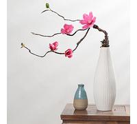 DEDEMCO 4 PCS Magnolia Flower Dried Branch,65cm Long Stem Magnolia Bouquet with Green Leave,Artificial Magnolia Flowers for Wedding Party Home Decor,Rose red