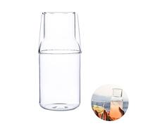 DEDEMCO Bedside Water Carafe Set with Tumbler Glass Set for Bedroom Nightstand,500ml Glass Mouthwash Bottle for Bathroom, Clear Glass Juice Water Pitcher, Transparent