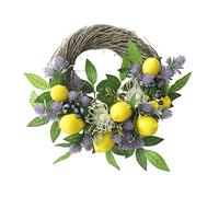 DEDEMCO Spring Lemon Wreath Lavender Front Door Wreath,43cm Green Eucalyptus Wreath Floral Garland Summer Fruit Wreath with Lemon Blueberry for Home Party Decor
