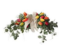 DEDEMCO Tulip Flower Swag Wreath for Front Door,75cm Artificial Tulip Floral Twig with with Eucalyptus Leaf Spring Floral Wreath Garland for Wedding Party Wall Window Home Décor