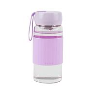 DEDEYA 13oz/380ml small glass water bottle with leak-proof Lid,Anti-slip silicone sleeve, Lightweight and portable drinking cup,tea infuser and Silicone strap (Purple,13oz)