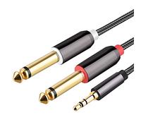 Dedjgoo Audio Cable 3.5mm to 6.35mm Dual Jack for DJ Booth and Studio desk | Length 1 m keeps cables tidy on stage, with , -free design and double 6.35mm jacks for reliable connections.