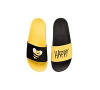 Dedoles Sliders & Slippers for Women, Men & Kids Non-Slip Shower Sandals Funny Designs Beach Shoes for Home Garden Bathroom Poolside Gift, Colour: Be(e) Happy, Size: 3,5 UK