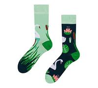 Dedoles Unisex Socks Cotton Funny Designs Football Bicycle Horses Plants Firefighter Gift Mismatched, color: Green, design: White Swans and Lotus, size: 6-8