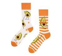 Dedoles Unisex Socks for Women, Men & Kids Cotton Funny Designs Football Bicycle Horses Plants Firefighter Gift Mismatched, Design: Avocados and Stripes, Colour: Orange, Size: 3-5 M / 2-4,5 W UK