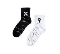 Dedoles Unisex Socks Cotton Funny Designs Football Bicycle Horses Plants Firefighter Gift Mismatched, color: Black, design: Aeroplane Route, size: 3-5