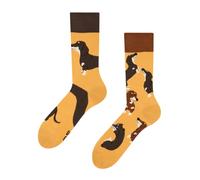 Dedoles Unisex Socks Cotton Funny Designs Football Bicycle Horses Plants Firefighter Gift Mismatched, color: Yellow, design: Sausage Dog, size: 9-11
