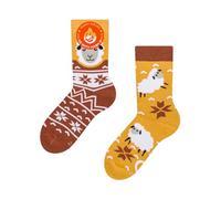 Dedoles Unisex Socks Cotton Funny Designs Football Bicycle Horses Plants Firefighter Gift Mismatched, color: Beige, design: Sheep in a Sweater (warm socks), size: 6-8