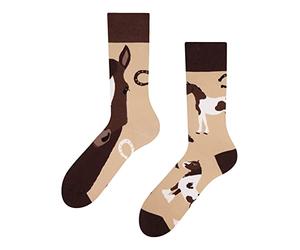 Dedoles Unisex Socks Cotton Funny Designs Football Bicycle Horses Plants Firefighter Gift Mismatched, color: Beige, design: Kawaii Horse and Pony, size: 3-5