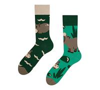 Dedoles Unisex Socks for Women, Men & Kids Cotton Funny Designs Football Bicycle Horses Plants Firefighter Gift Mismatched, color: Turquoise, design: Happy Hippo, size: 3-5