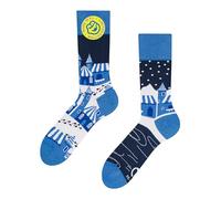 Dedoles Unisex Socks for Women, Men & Kids Cotton Funny Designs Football Bicycle Horses Plants Firefighter Gift Mismatched, color: Blue, design: Dreamy Snow Village, size: 6-8
