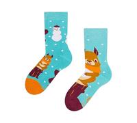 Dedoles Unisex Socks for Women, Men & Kids Cotton Funny Designs Football Bicycle Horses Plants Firefighter Gift Mismatched, Design: Winter Squirrel, Colour: Blue, Size: 12K-2 UK