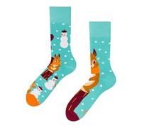 Dedoles Unisex Socks for Women, Men & Kids Cotton Funny Designs Football Bicycle Horses Plants Firefighter Gift Mismatched, Design: Winter Squirrel, Colour: Blue, Size: 8-9.5 W / 9-11 M UK