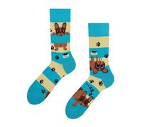 Dedoles Unisex Socks for Women, Men & Kids Cotton Funny Designs Football Bicycle Horses Plants Firefighter Gift Mismatched, Design: Dogs and Stripes, Colour: Blue, Size: 5-7.5 W / 6-8 M UK