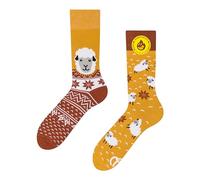 Dedoles Unisex Socks for Women, Men & Kids Cotton Funny Designs Football Bicycle Horses Plants Firefighter Gift Mismatched, Design: Sheep in a Sweater, Colour: Orange, Size: 5-7.5 W / 6-8 M UK