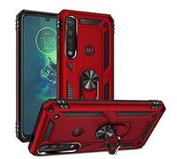 Dedux Case Compatible with Motorola Moto G8 Plus, [Tough Armor Series] Rugged Anti-Scratch PC back panel + TPU + Foldable holder.red