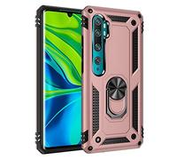 DEDUX Case Compatible with Xiaomi Mi Note 10/10 Pro, [Tough Armor Series] Rugged Anti-Scratch PC back panel + TPU + Foldable holder. Rose gold