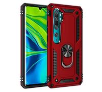 Dedux Case Compatible with Xiaomi Mi Note 10/10 Pro, [Tough Armor Series] Rugged Anti-Scratch PC back panel + TPU + Foldable holder. Red