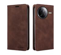 DEDUX Case Compatible with Xiaomi Poco F7 Ultra 5G, RFID Blocking Magnetic Leather Flip Cover Credit Card Holder Folio Phone Case. Dark brown