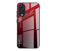 DEDUX Case for Honor 90, Gradient Tempered Glass Back Case and Shockproof Silicone Tpu Protective Phone Case Cover (Red/Black)