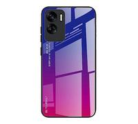DEDUX Case for Honor 90 Lite, Gradient Tempered Glass Back Case and Shockproof Silicone Tpu Protective Phone Case Cover (Blue/red)