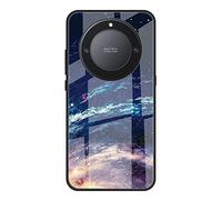 DEDUX Case for Honor Magic 6 Lite 5G (Magic6 Lite) / X9b, Moon Starry Sky Tempered Glass Back Case + Shockproof Silicone Tpu Frame Protective Phone Case Cover. Cosmic Stars