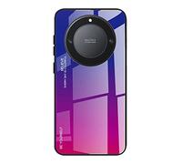 DEDUX Case for Honor Magic5 Lite 5G, Gradient Tempered Glass Back Case and Shockproof Silicone Tpu Protective Phone Case Cover (Blue/red)