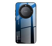 DEDUX Case for Honor Magic5 Lite 5G, Gradient Tempered Glass Back Case and Shockproof Silicone Tpu Protective Phone Case Cover (Blue/Black)
