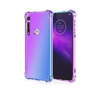 Dedux Case for Motorola Moto G8 Plus, Gradient Color Four Corner Reinforcement Shockproof Tpu Crystal Clear Protective Phone Case Cover (Purple/Blue)