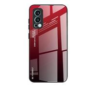 DEDUX Case for OnePlus Nord 2 5G, Gradient Tempered Glass Back Case and Shockproof Silicone Tpu Protective Phone Case Cover (Red/Black)