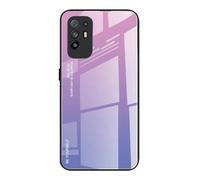 Dedux Case for Oppo A94 5G / Oppo Reno5 Z 5G, Gradient Tempered Glass Back Case and Shockproof Silicone Tpu Protective Phone Case Cover (Purple)