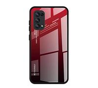 Dedux Case for Oppo Find X3 Lite, Gradient Tempered Glass Back Case and Shockproof Silicone Tpu Protective Phone Case Cover (Red/Black)