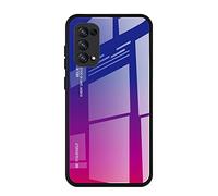 Dedux Case for Oppo Find X3 Lite, Gradient Tempered Glass Back Case and Shockproof Silicone Tpu Protective Phone Case Cover (Blue/red)