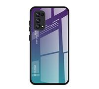 Dedux Case for Oppo Find X3 Lite, Gradient Tempered Glass Back Case and Shockproof Silicone Tpu Protective Phone Case Cover (Purple/Green)