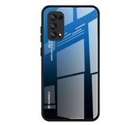 DEDUX Case for Oppo Find X3 Lite, Gradient Tempered Glass Back Case and Shockproof Silicone Tpu Protective Phone Case Cover (Blue/Black)