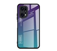Dedux Case for Oppo Find X5 Pro, Gradient Tempered Glass Back Case and Shockproof Silicone Tpu Protective Phone Case Cover (Purple/Green)