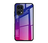 Dedux Case for Oppo Find X5 Pro, Gradient Tempered Glass Back Case and Shockproof Silicone Tpu Protective Phone Case Cover (Blue/red)